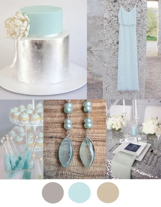 Silver, mint and taupe wedding colour inspiration